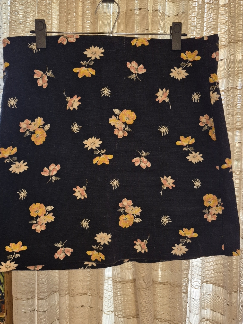 LOFT Black Mini Skirt with Yellow & Pink Floral Print